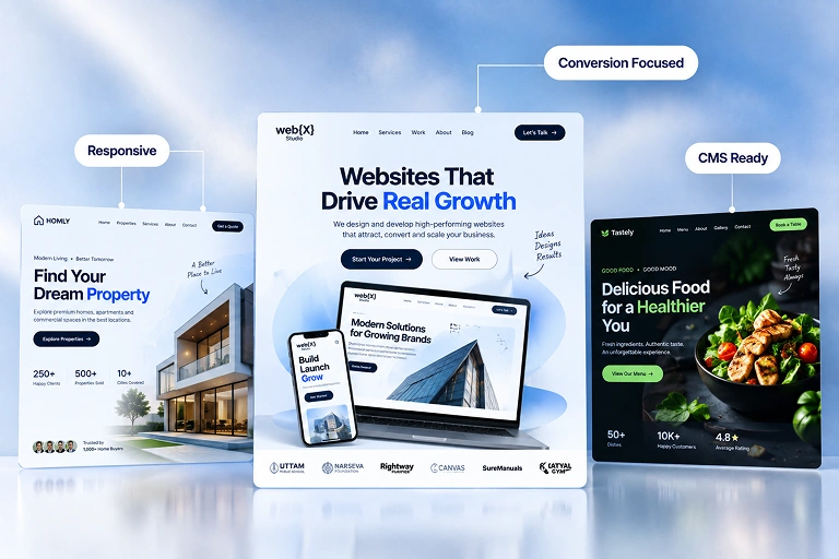 Three responsive websites designed by Web{X} Studio