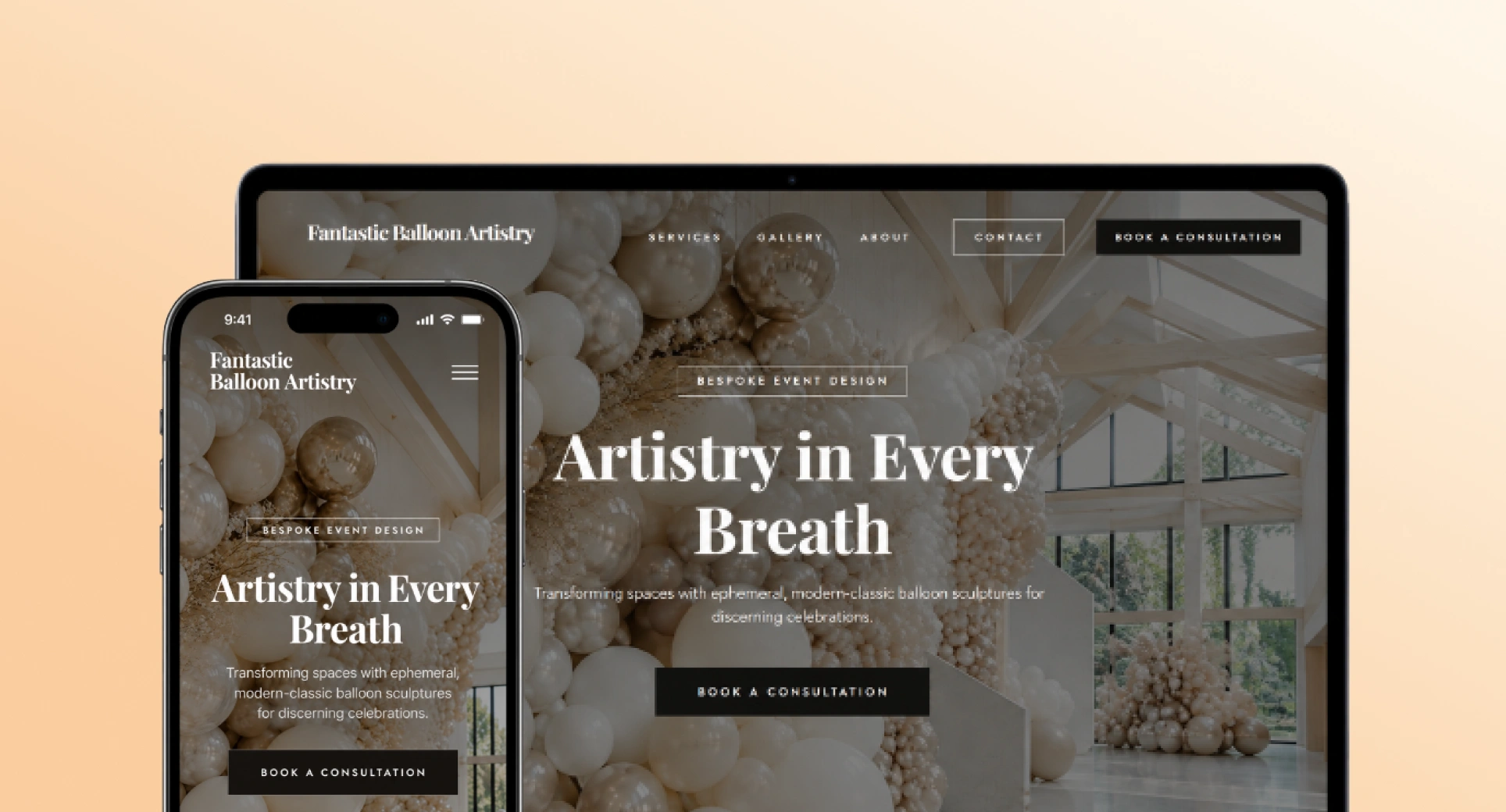 Fantastic Balloon Artistry event design website by Web{X} Studio