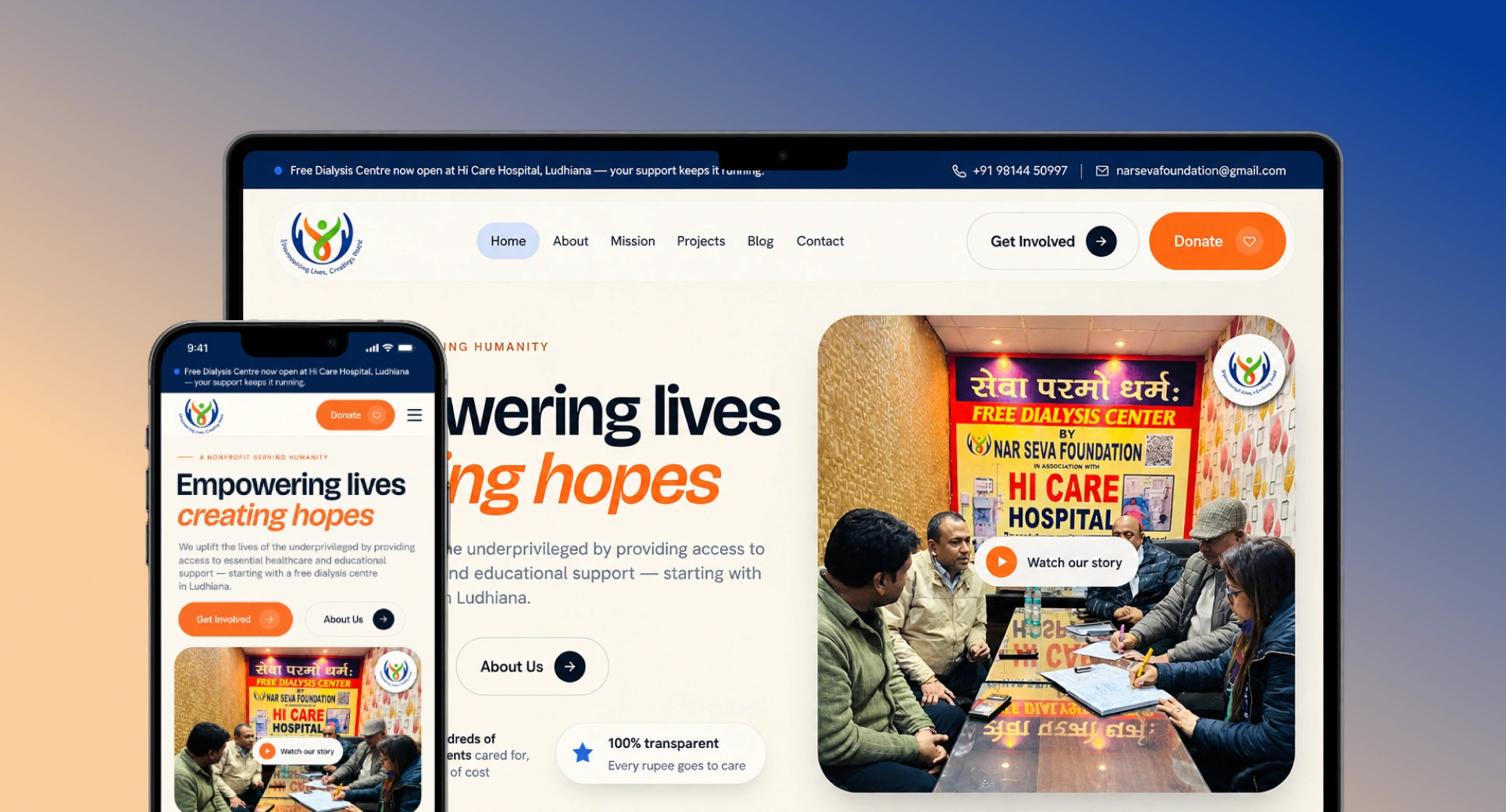 Nar Seva Foundation nonprofit website by Web{X} Studio